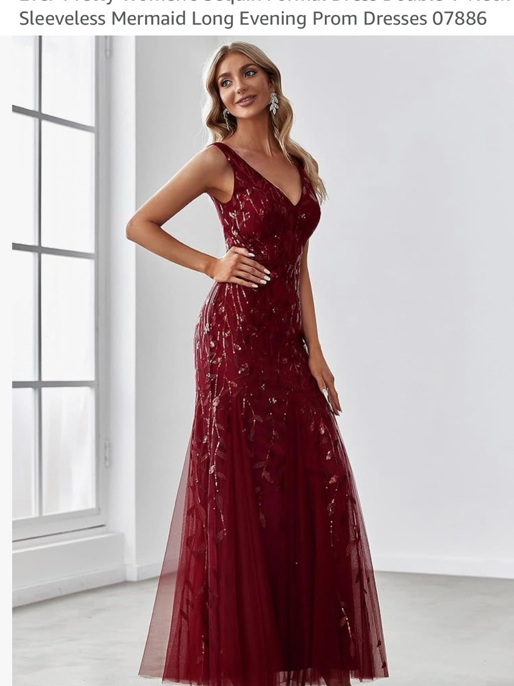 Ever Pretty Burgundy Sequin Mermaid Prom Gown - Picture 2 of 7